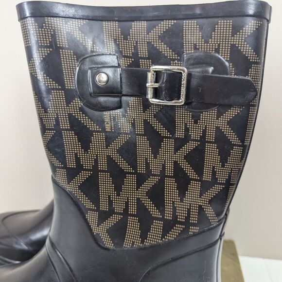 Michael Kors Logo Rain Boots – Black & Brown Monogram – Women’s Size 8 - Picture 3 of 8